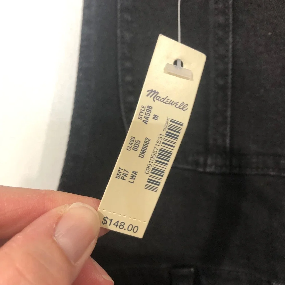 Madewell Denim Skinny Overalls Lunar Wash Black‎ M Adj Strap Pockets Zip Utility